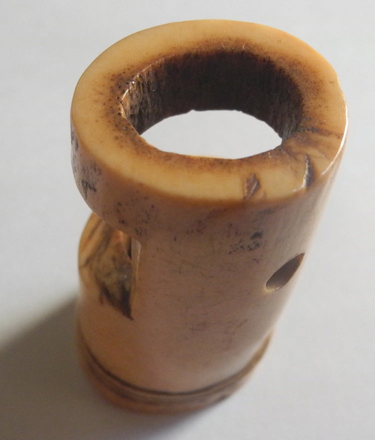 Japanese antique Accessory Netsuke Flower vase Edo era Deer Horn Ojime