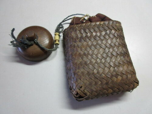 Japanese antique Cigar box and Netsuke Beautiful Boxwood Extinguisher Ojime
