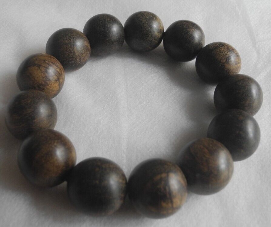 TOP! Vietnamese Natural Agarwood Bracelet Prayer beads 37g 17mm Aquilaria...
