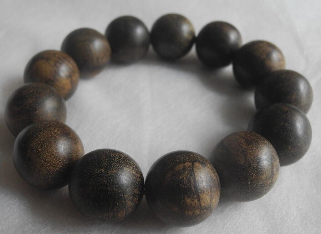 TOP! Vietnamese Natural Agarwood Bracelet Prayer beads 37g 17mm Aquilaria...