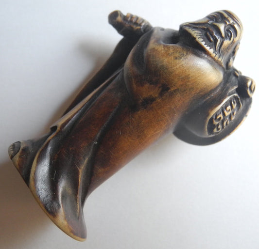 Japanese antique Hermit Man statue with signature Ojime after Meiji era Wood