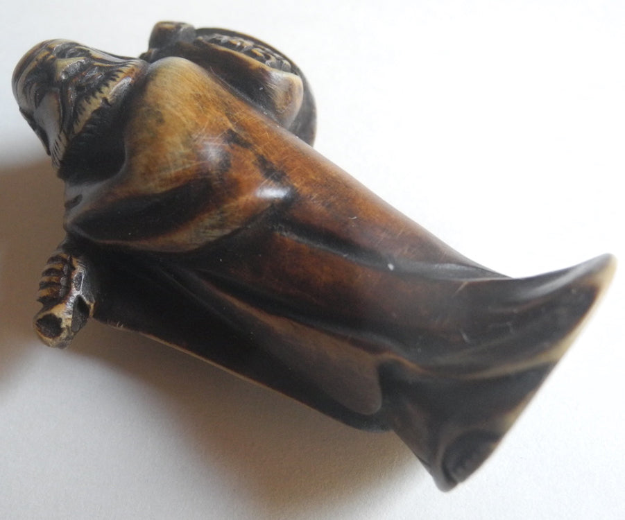 Japanese antique Hermit Man statue with signature Ojime after Meiji era Wood