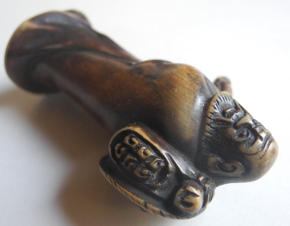 Japanese antique Hermit Man statue with signature Ojime after Meiji era Wood